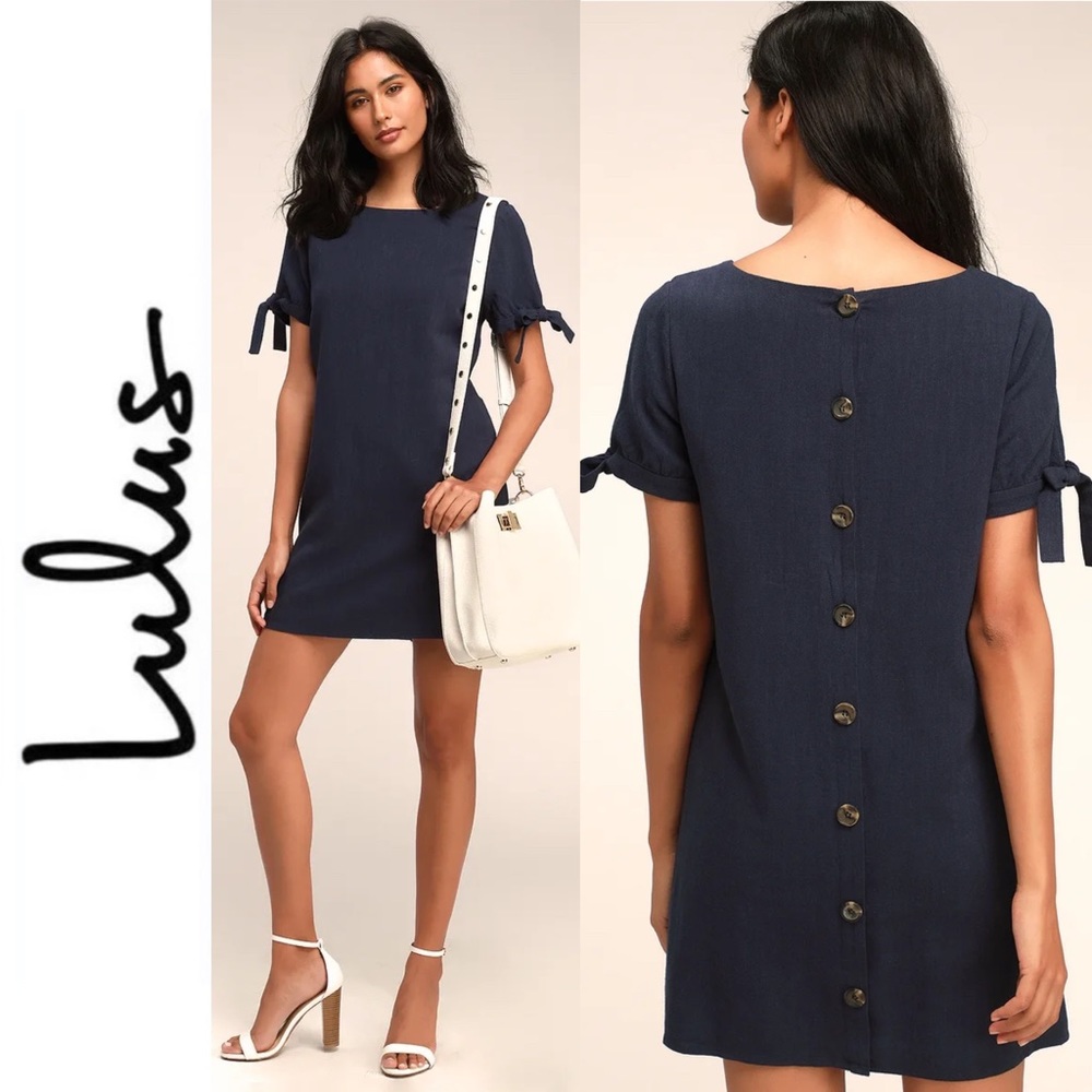 Maeve Washed Navy Blue Button Back Shift Dress